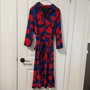 Banana Republic Red and Blue Floral Midi Shirt Dress